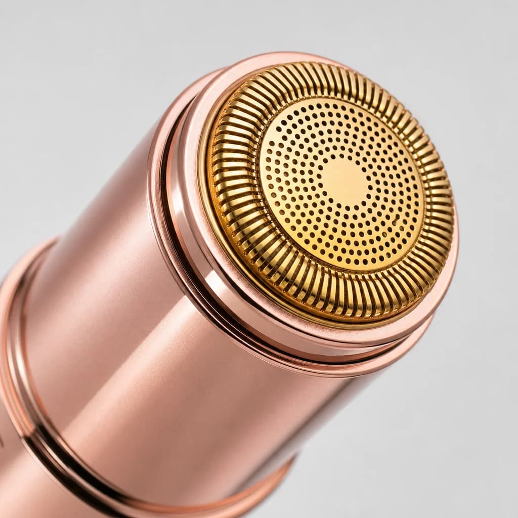 Close-up of the gold-plated micro-foil trimming head